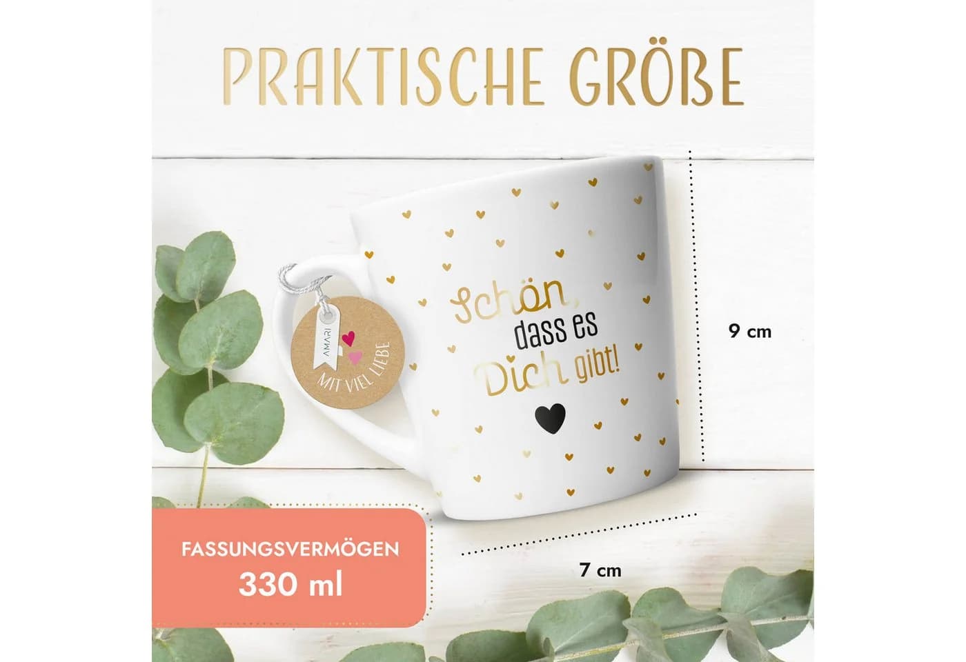 Amari Tasse Goldveredelung 330 ml Geschenkidee Kaffee Tee - Bild 5