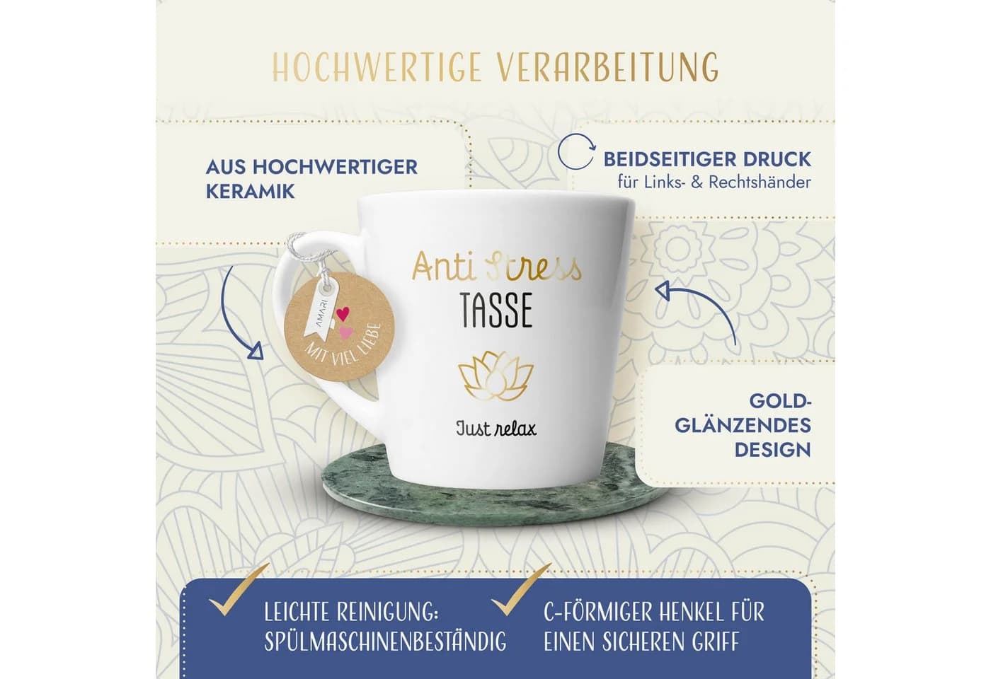 Amari Anti-Stress Tasse Goldveredelung 330 ml Keramik - Bild 3