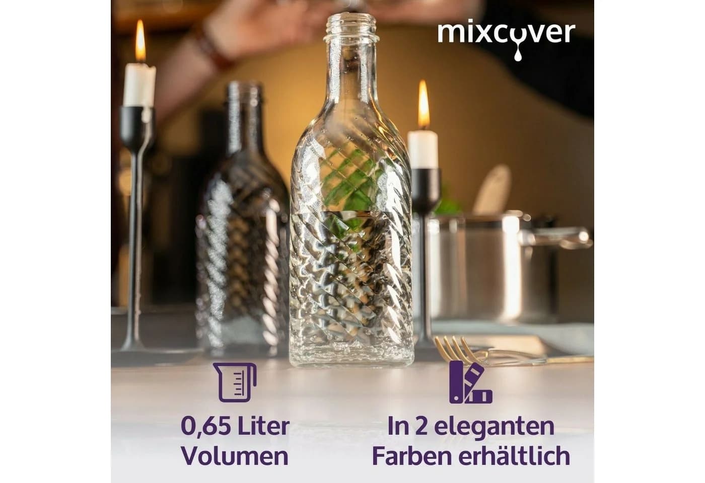 Mixcover Glasflasche kompatibel mit SodaStream Crystal 2.0, 0,65L, Transparent - Bild 3