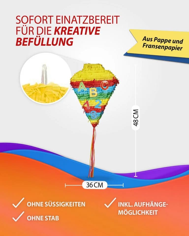 Party Factory Pinata Schultüte Bunt ABC 123 Einschulung - Bild 5