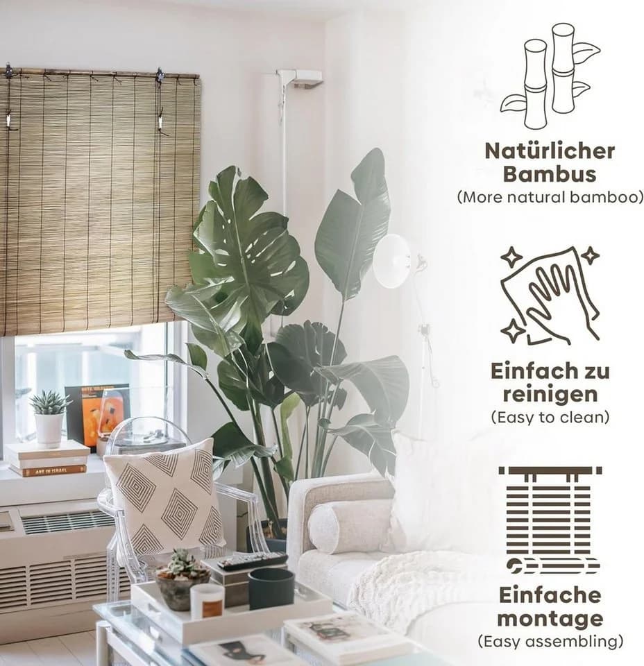 Defactoshop Bambus Raffrollo Seitenzugrollo Sichtschutz Grau - Bild 5
