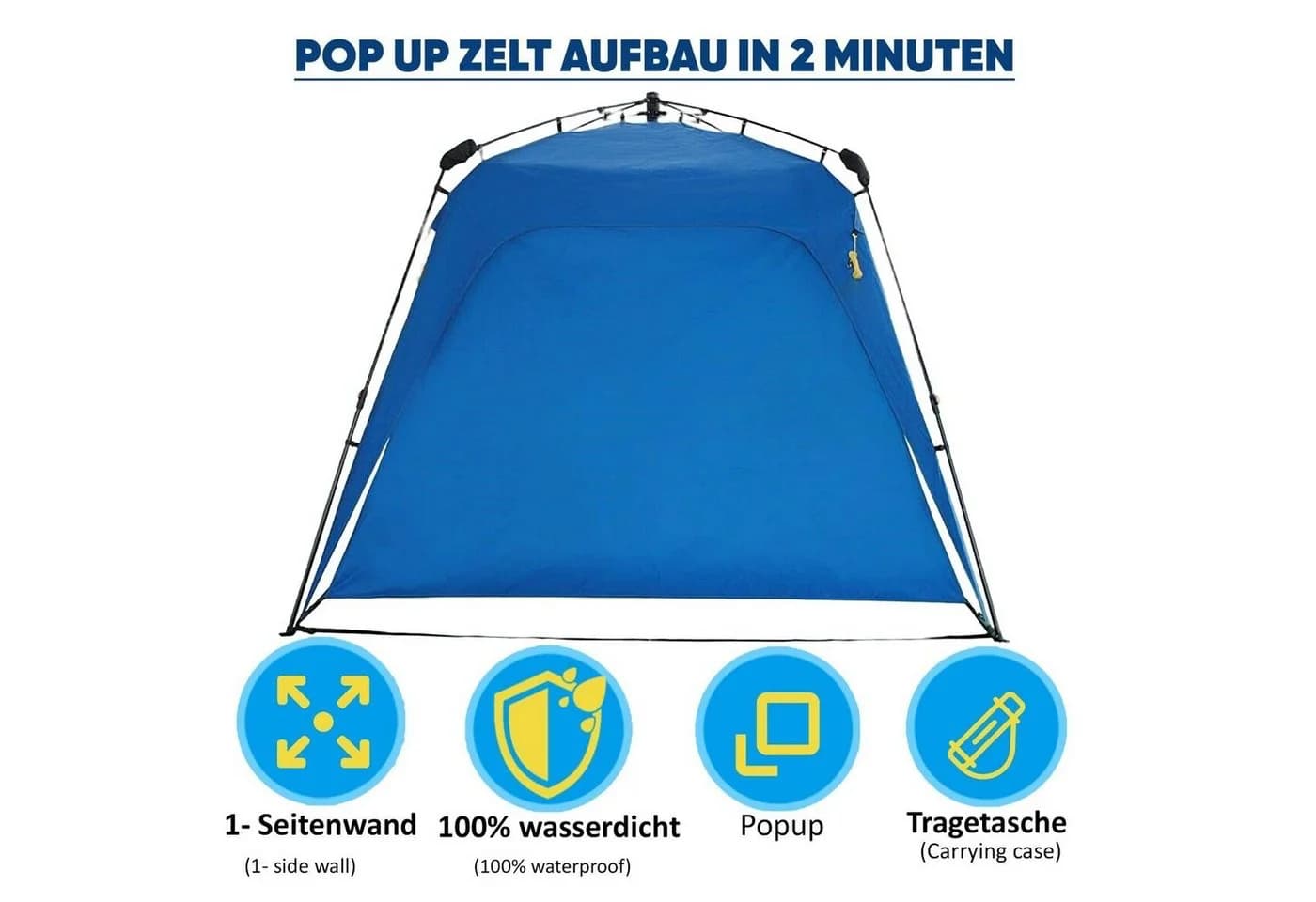 Defactoshop Faltpavillon Campingzelt Schwarz mit Seitenteil - Bild 5