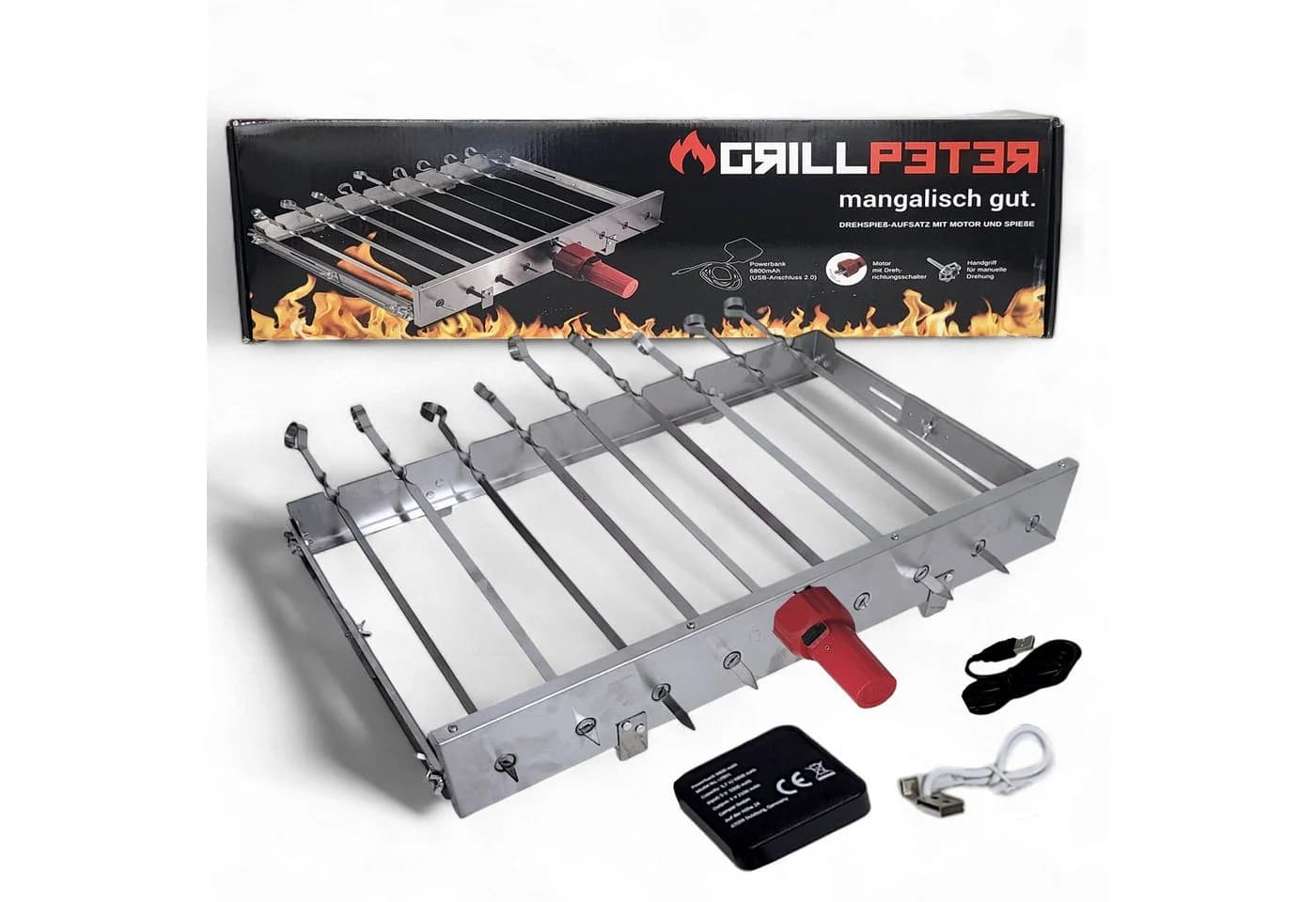 Grillpeter Mangal Schaschlikgrill Set mit 9er Drehspieß & Motor - Bild 3