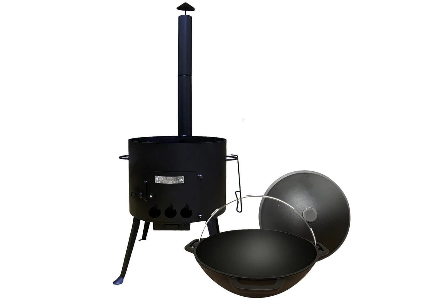 Utschak Holzkohlegrill Set mit Kasan 12L Gusseisen & Rauchrohr - Bild 2