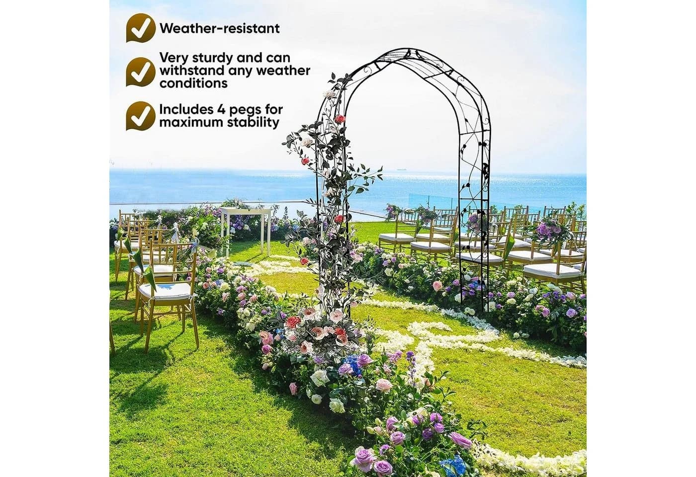 Defactoshop Rosenbogen Gartenbogen Rankhilfe Spalier Schwarz - Bild 3