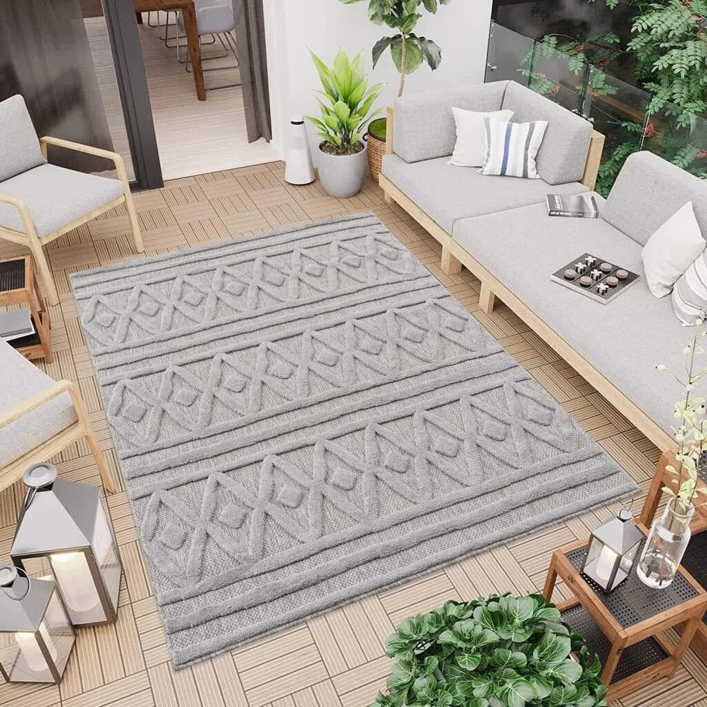 CARPET CITY In- & Outdoorteppich Santorini Grau 3D-Raute-Optik