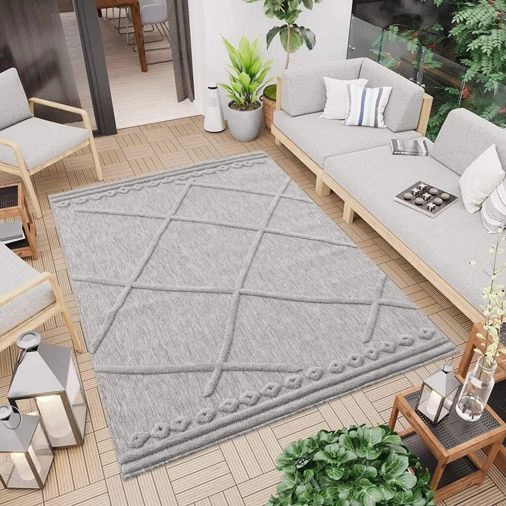 CARPET CITY In- & Outdoorteppich Santorini Grau 3D-Raute