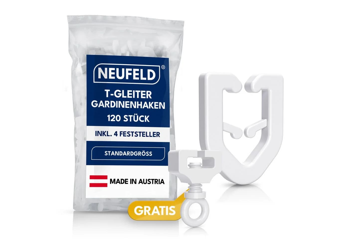 NEUFELD T-Gleiter 120 Stück inkl. 4 Feststeller – Gardinengleiter für T-Schienen - Bild 2