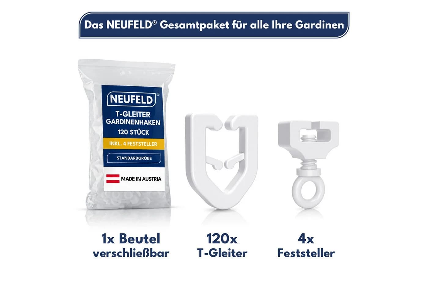 NEUFELD T-Gleiter 120 Stück inkl. 4 Feststeller – Gardinengleiter für T-Schienen - Bild 4