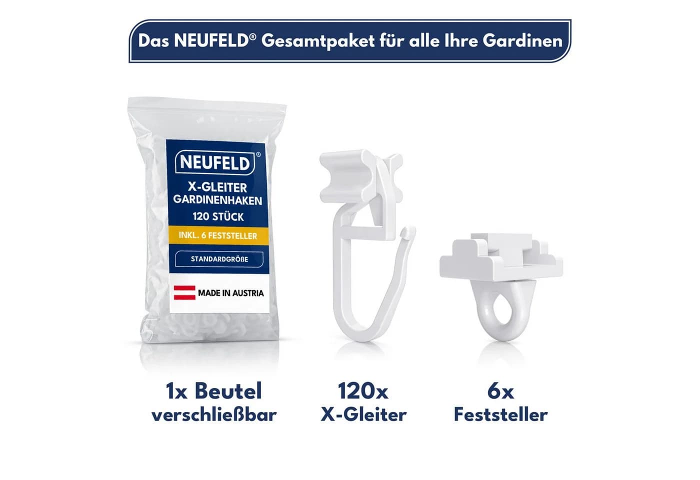 NEUFELD Gardinengleiter X-Gleiter 120 Stück inkl. 6 Feststeller - Bild 4