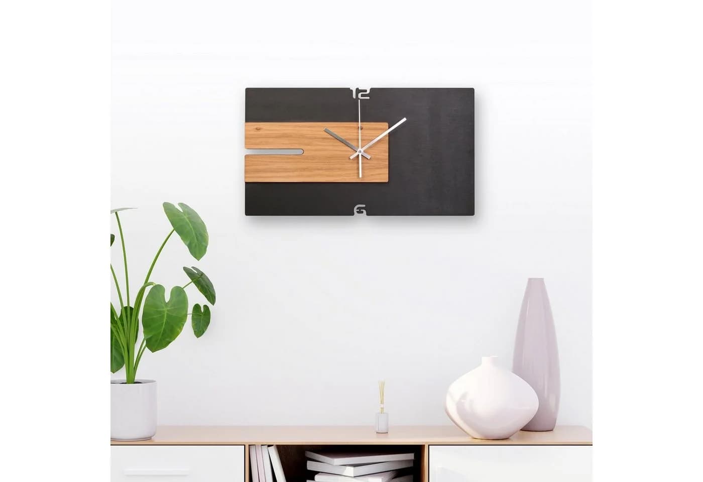Kreative Feder Designer-Wanduhr Modern Style Holz Schwarz/Silber - Bild 5