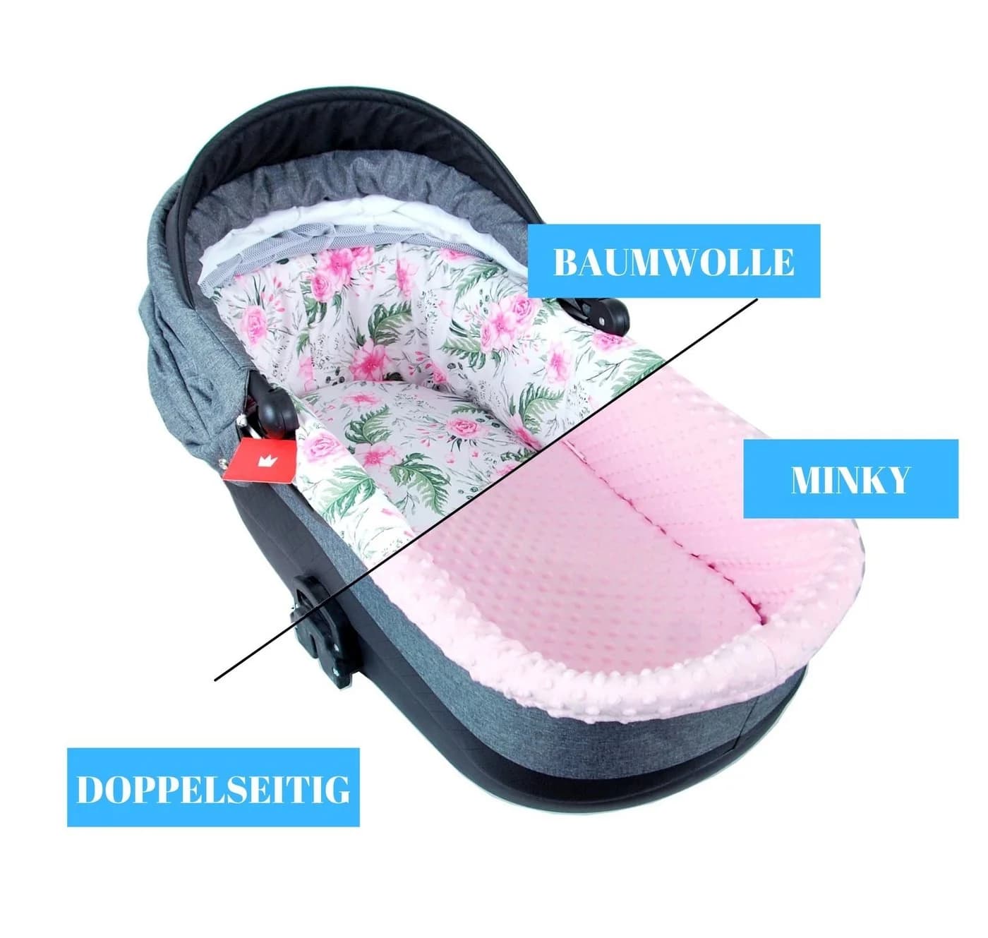 BabyLux Nestchen Set für Kinderwagen Babywanne + Matratze Rosa Blumen - Bild 3