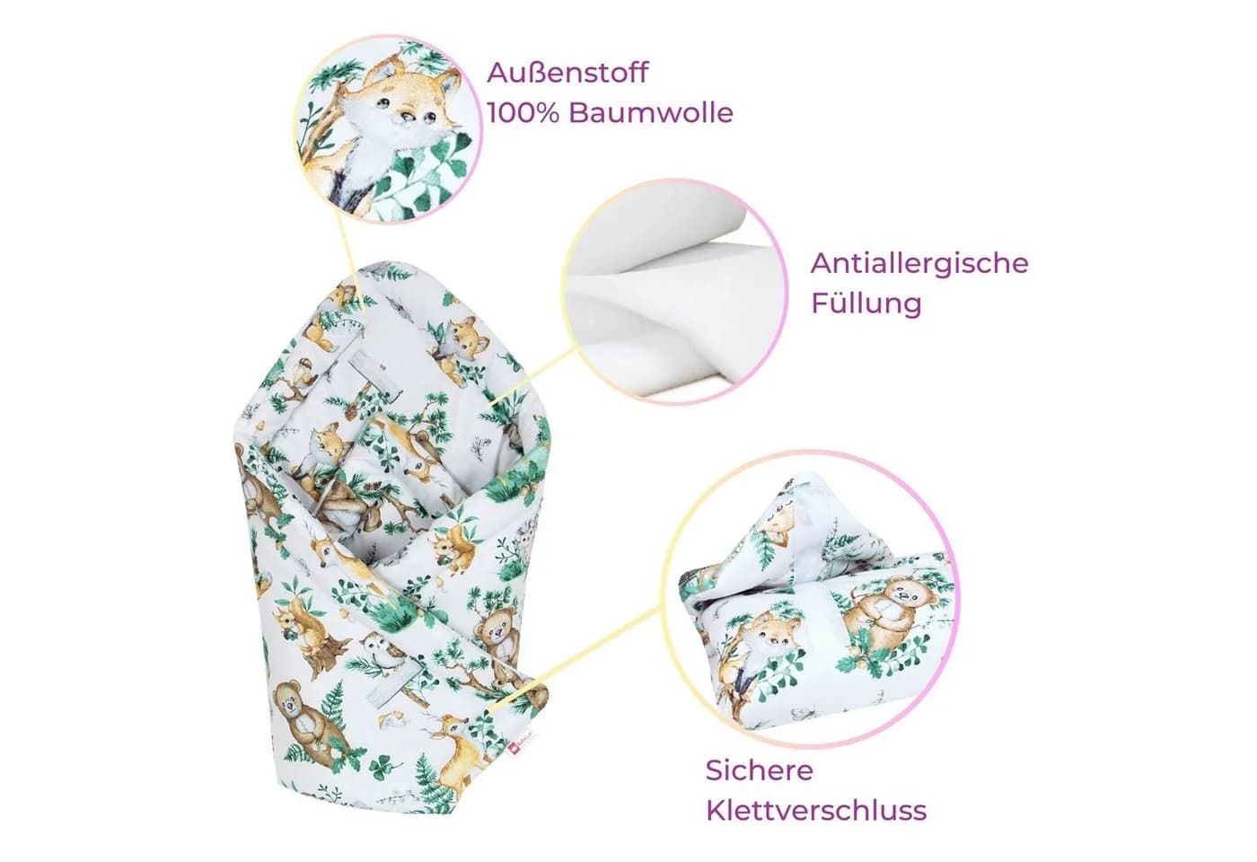 BabyLux Babydecke BABYHÖRNCHEN Einschlagdecke 75x75cm Weiß