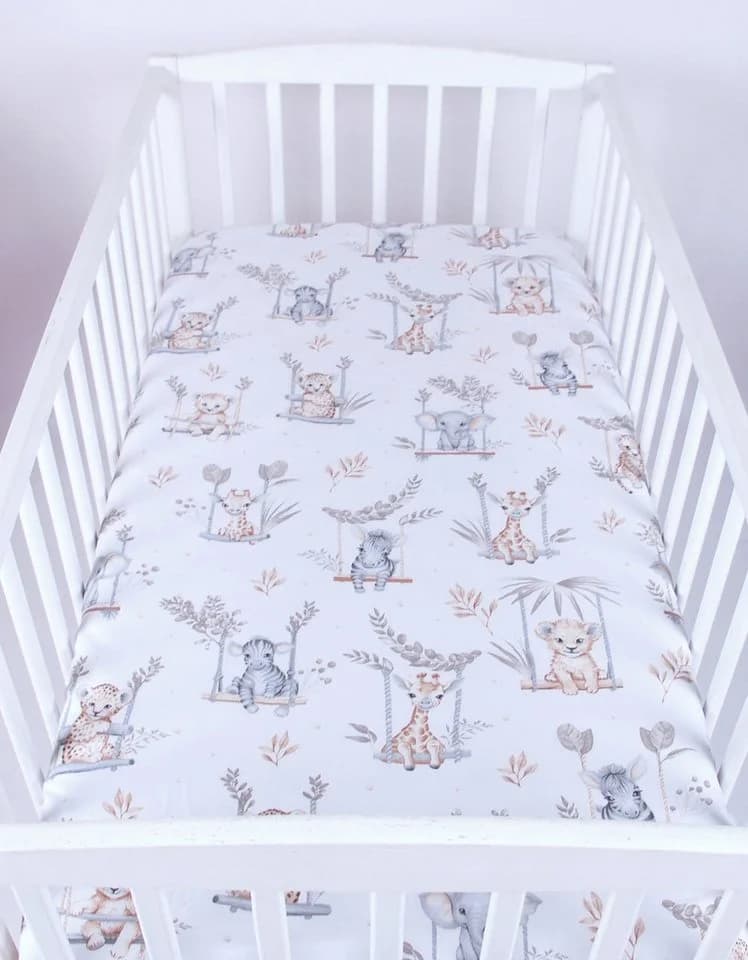 BabyLux Spannbettlaken 60x120 cm Baumwolle Kinder Baby Tiere auf der Schaukel