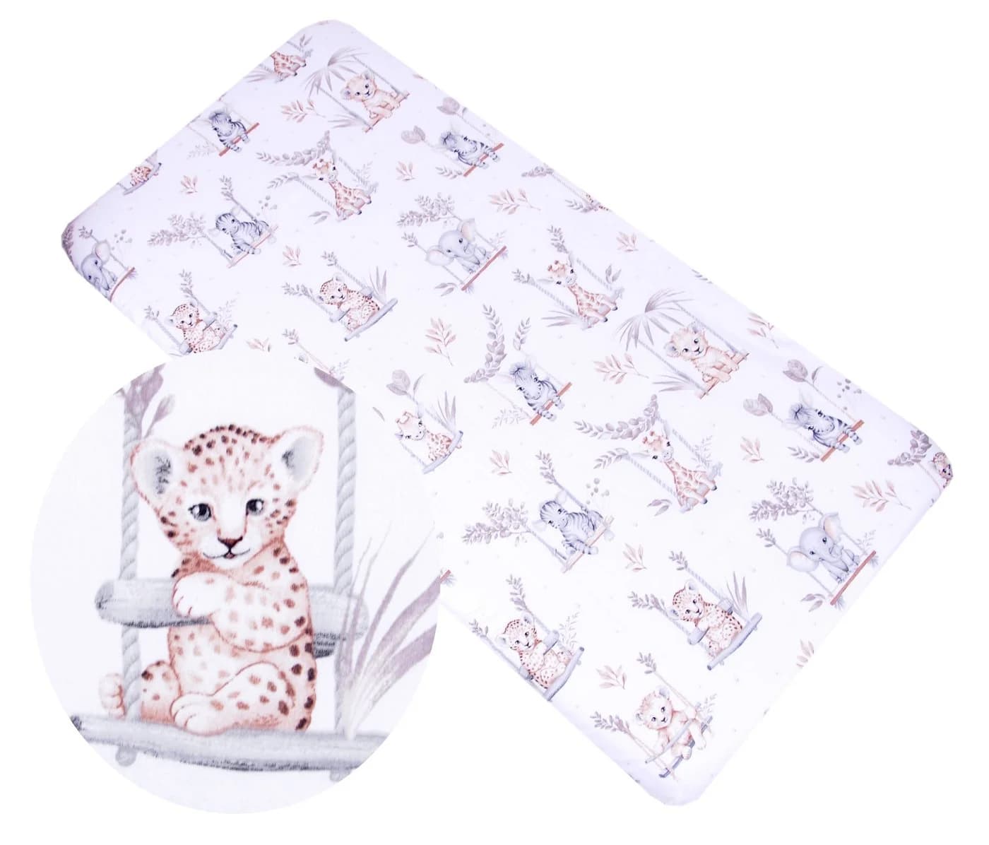 BabyLux Spannbettlaken 60x120 cm Baumwolle Kinder Baby Tiere auf der Schaukel - Bild 2