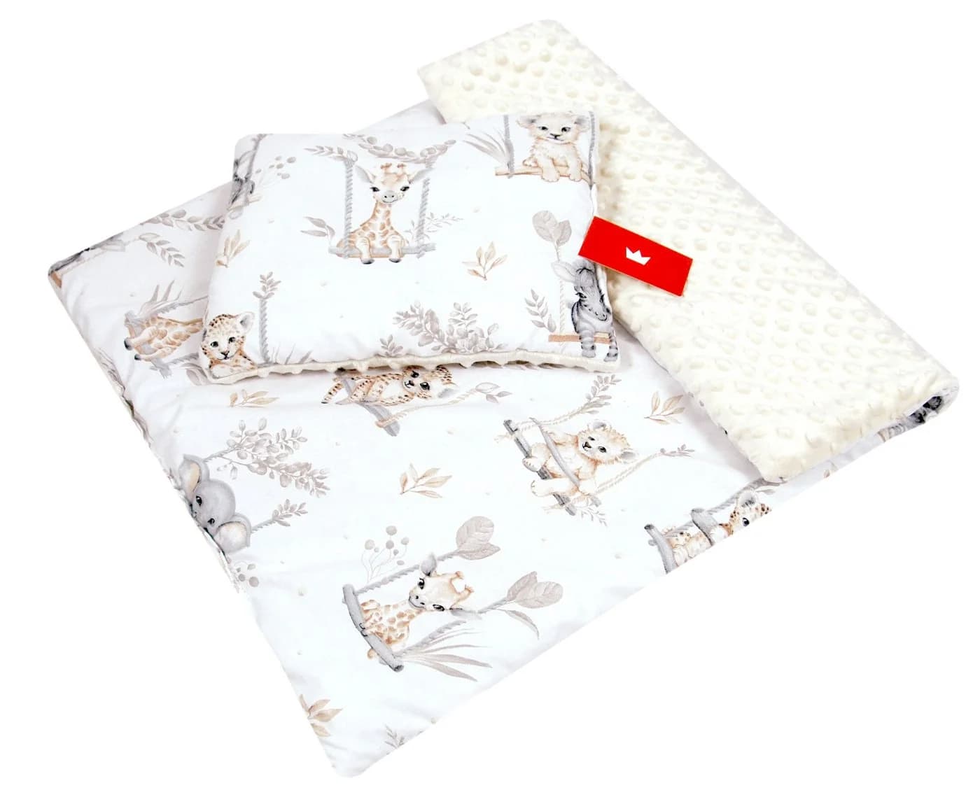 BabyLux Babydecke Minky 2Set Kuscheldecke Ecru + Tiere auf der Schaukel