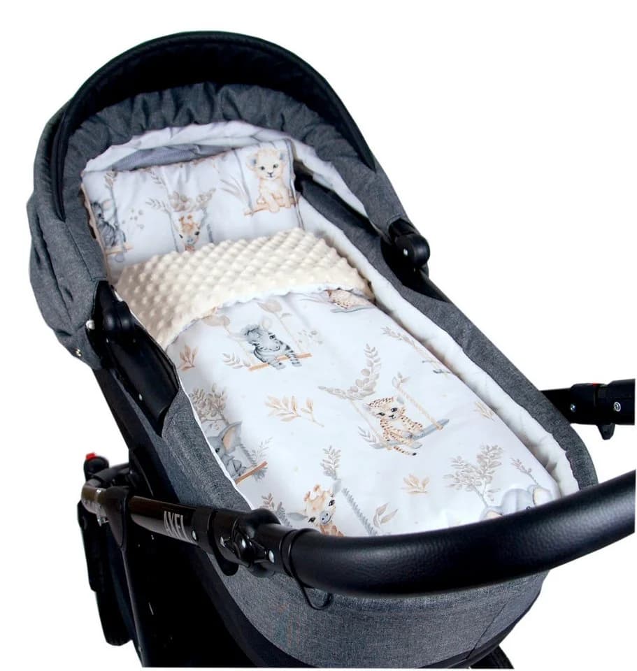 BabyLux Babydecke Minky 2Set Kuscheldecke Ecru + Tiere auf der Schaukel - Bild 2