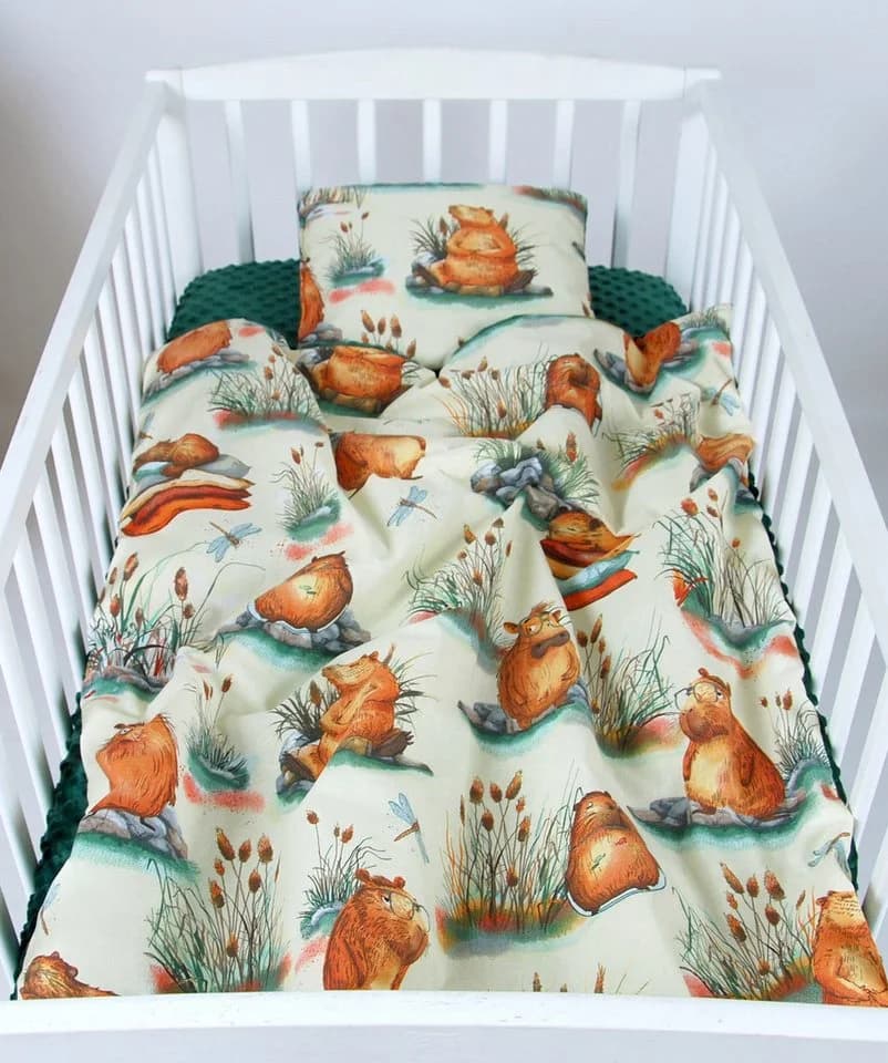 BabyLux Babydecke Minky Kuscheldecke 75x100 cm + Kissen Grün Capybara