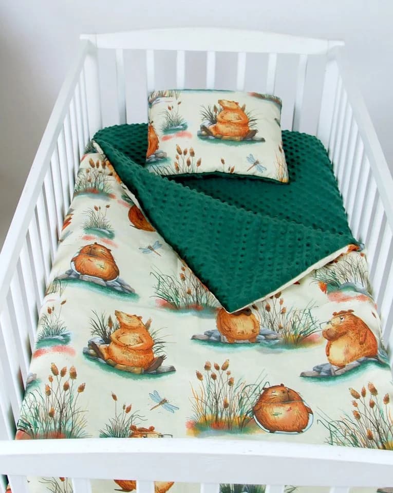 BabyLux Babydecke Minky Kuscheldecke 75x100 cm + Kissen Grün Capybara - Bild 2