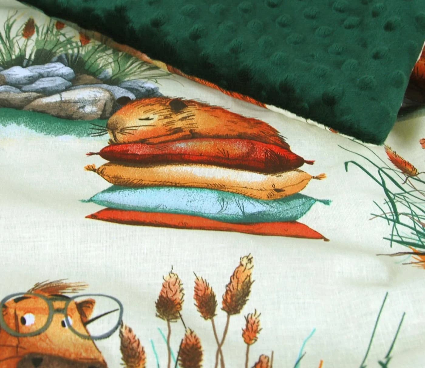 BabyLux Babydecke Minky Kuscheldecke 75x100 cm + Kissen Grün Capybara - Bild 3