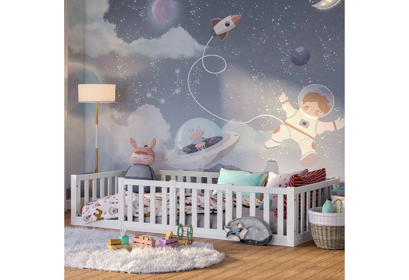 Bellabino Kinderbett Tapi Bodenbett Kiefer Massivholz Weiß - Bild 2