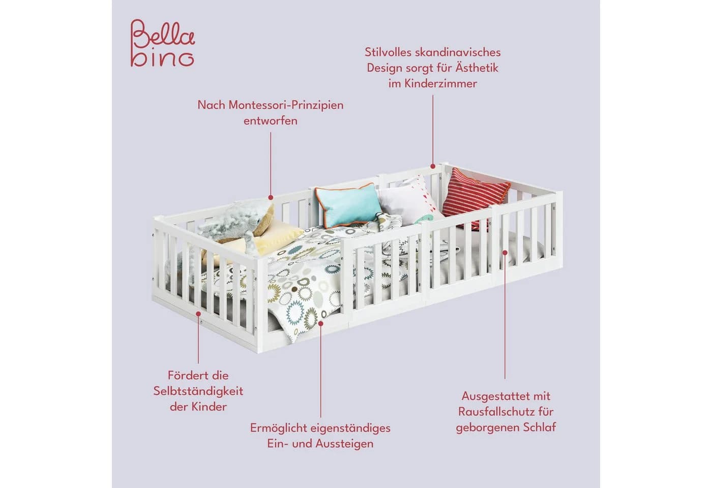 Bellabino Kinderbett Tapi Bodenbett Kiefer Massivholz Weiß - Bild 3