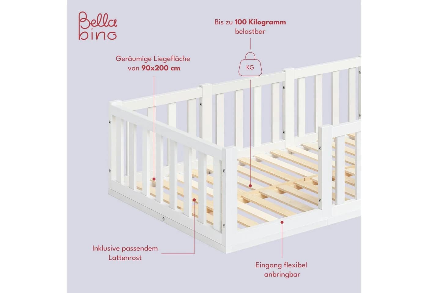 Bellabino Kinderbett Tapi Bodenbett Kiefer Massivholz Weiß - Bild 4