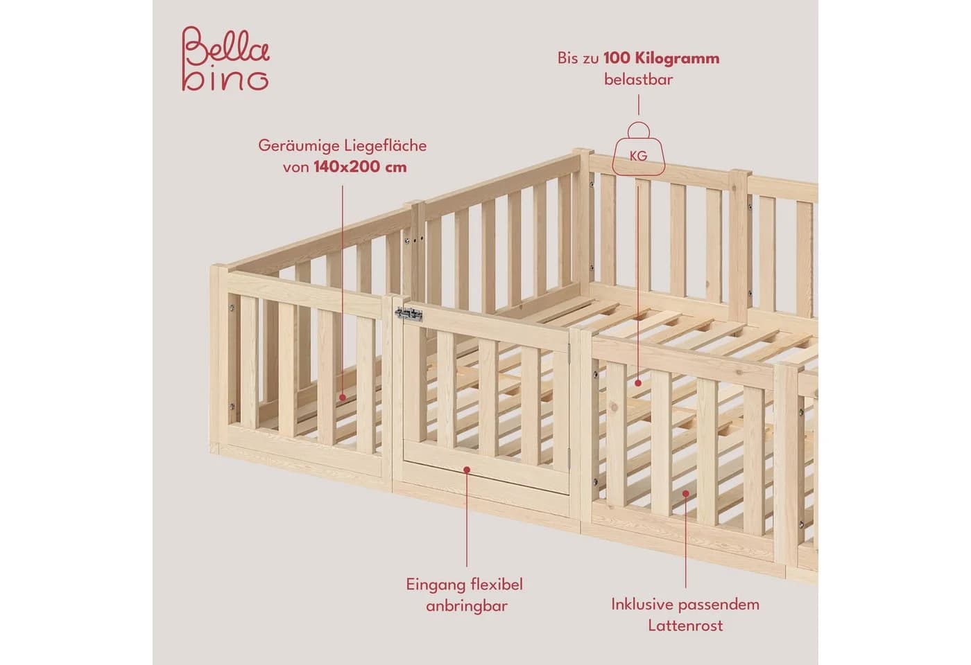 Bellabino Kinderbett Tapi Bodenbett Kiefer Massivholz - Bild 5