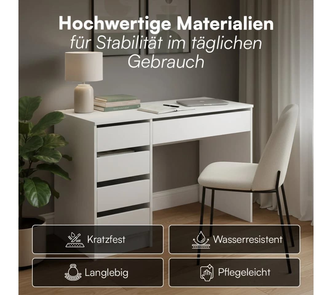 Bellamio Schreibtisch Nore Weiß mit Schubladen - Bild 3