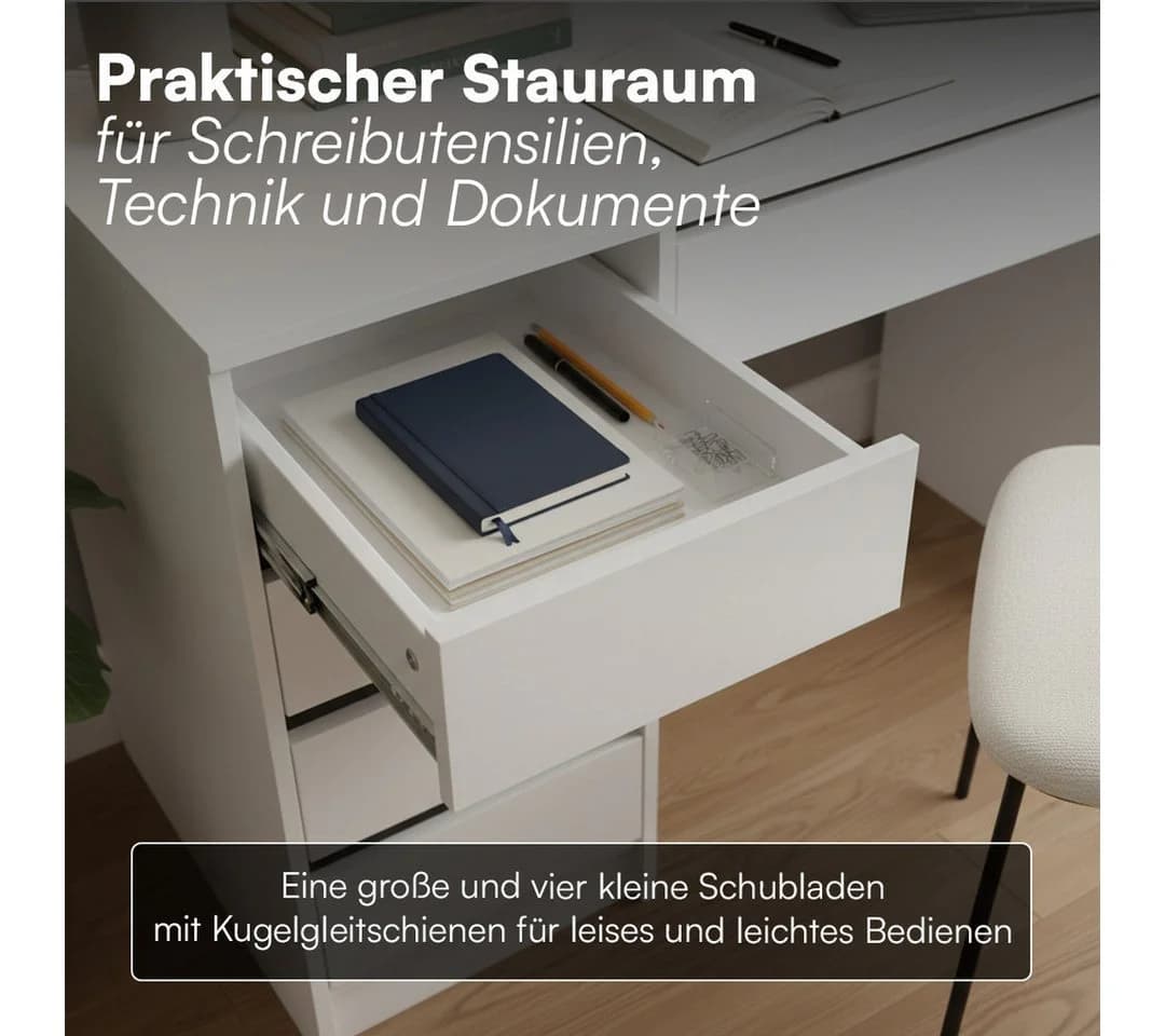 Bellamio Schreibtisch Nore Weiß mit Schubladen - Bild 4