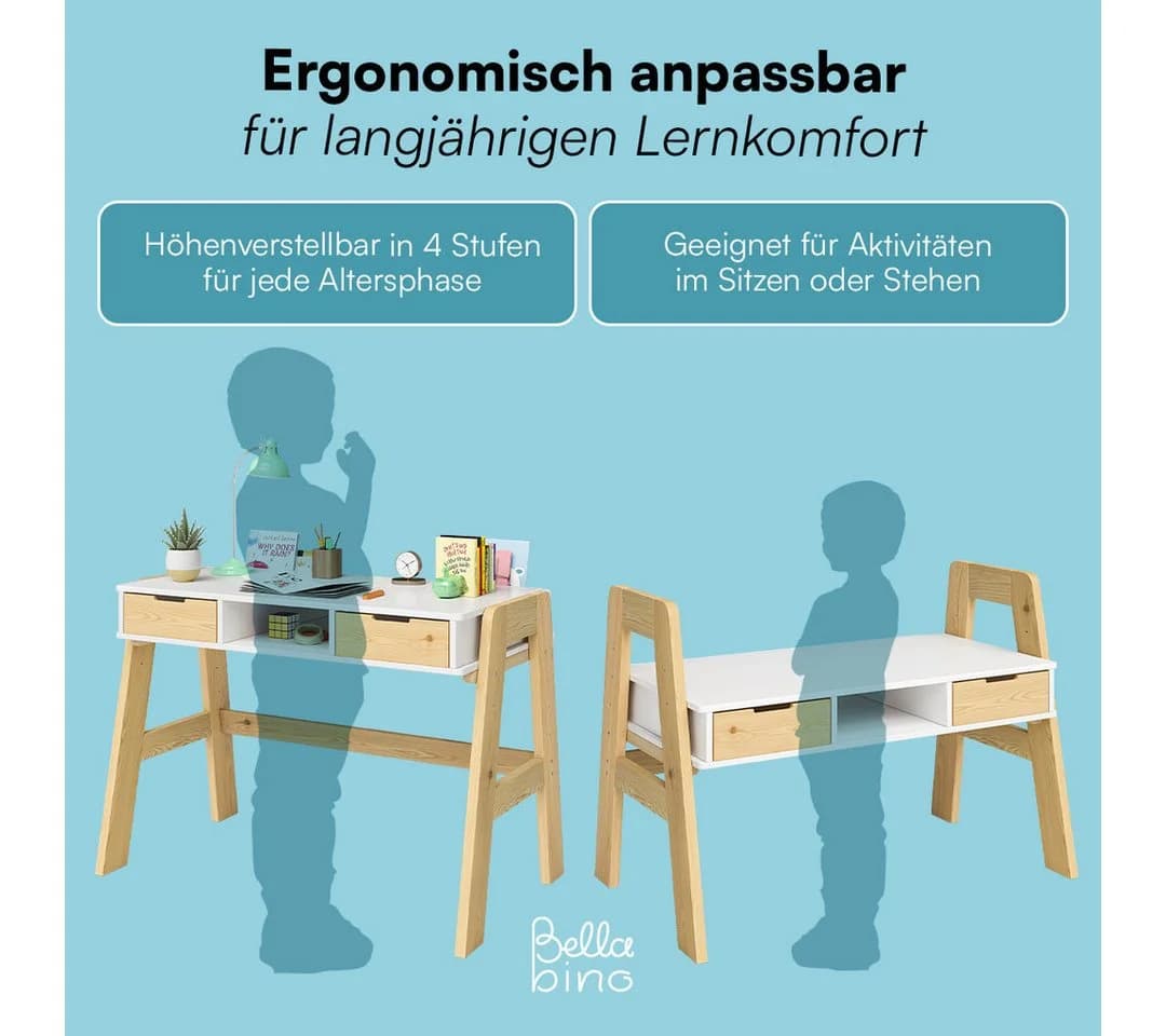 Bellabino Kinderschreibtisch Campo höhenverstellbar weiß/natur - Bild 4