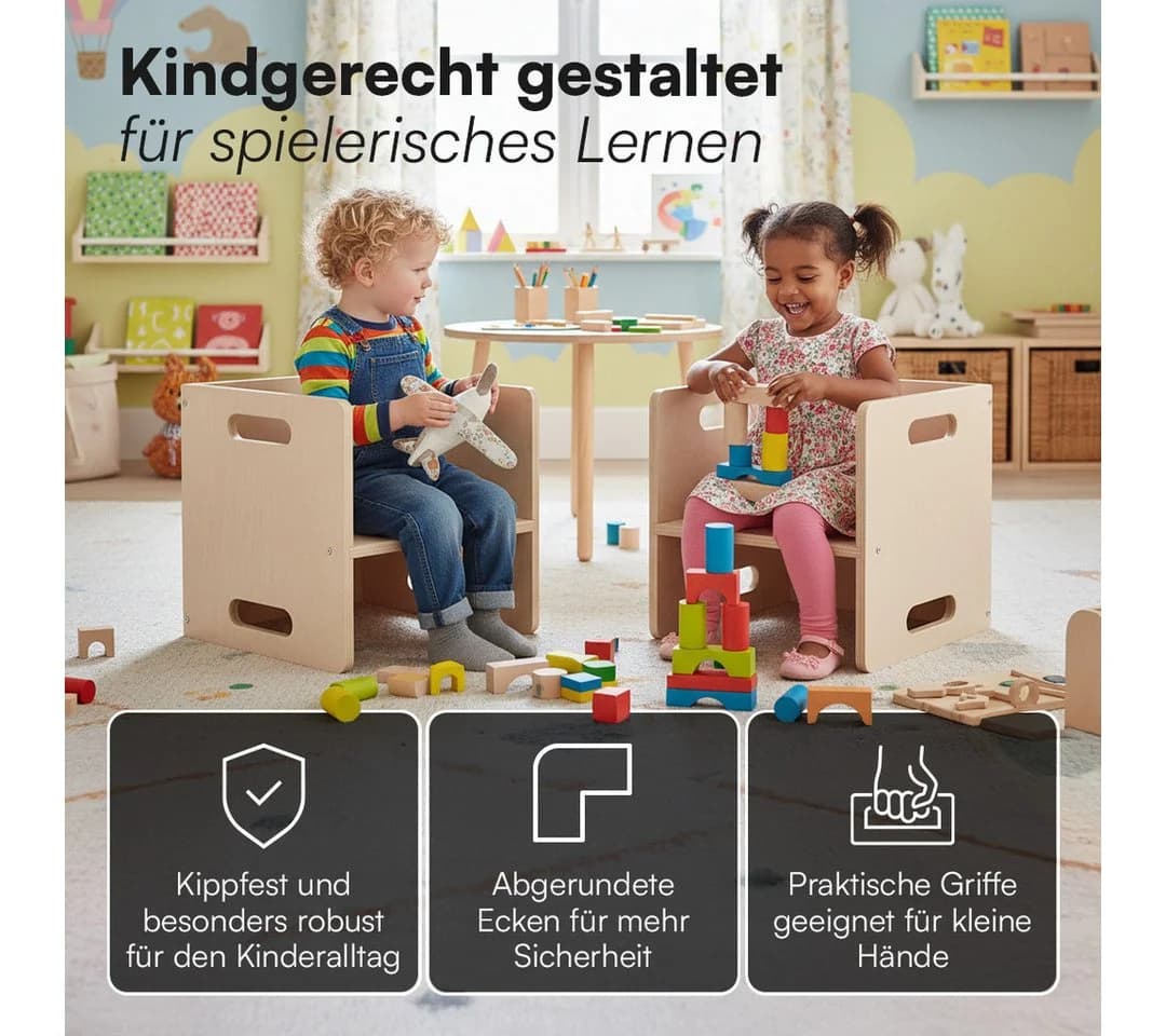 Bellabino Kindersitzgruppe Aki 2x Stuhl 3 Höhen Unbehandelt Birke - Bild 3