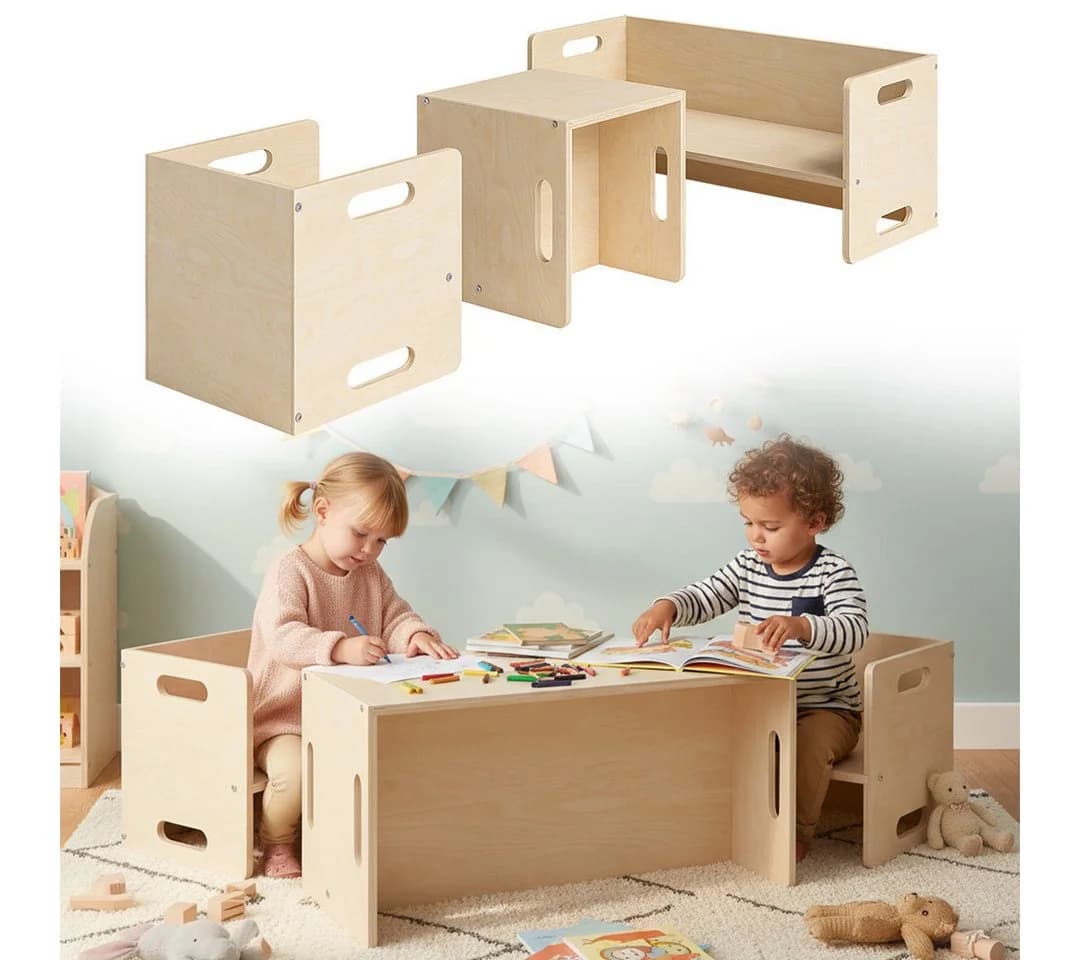 Bellabino Kindersitzgruppe Aki 3in1 mit 3 Sitzhöhen Natur - Bild 2