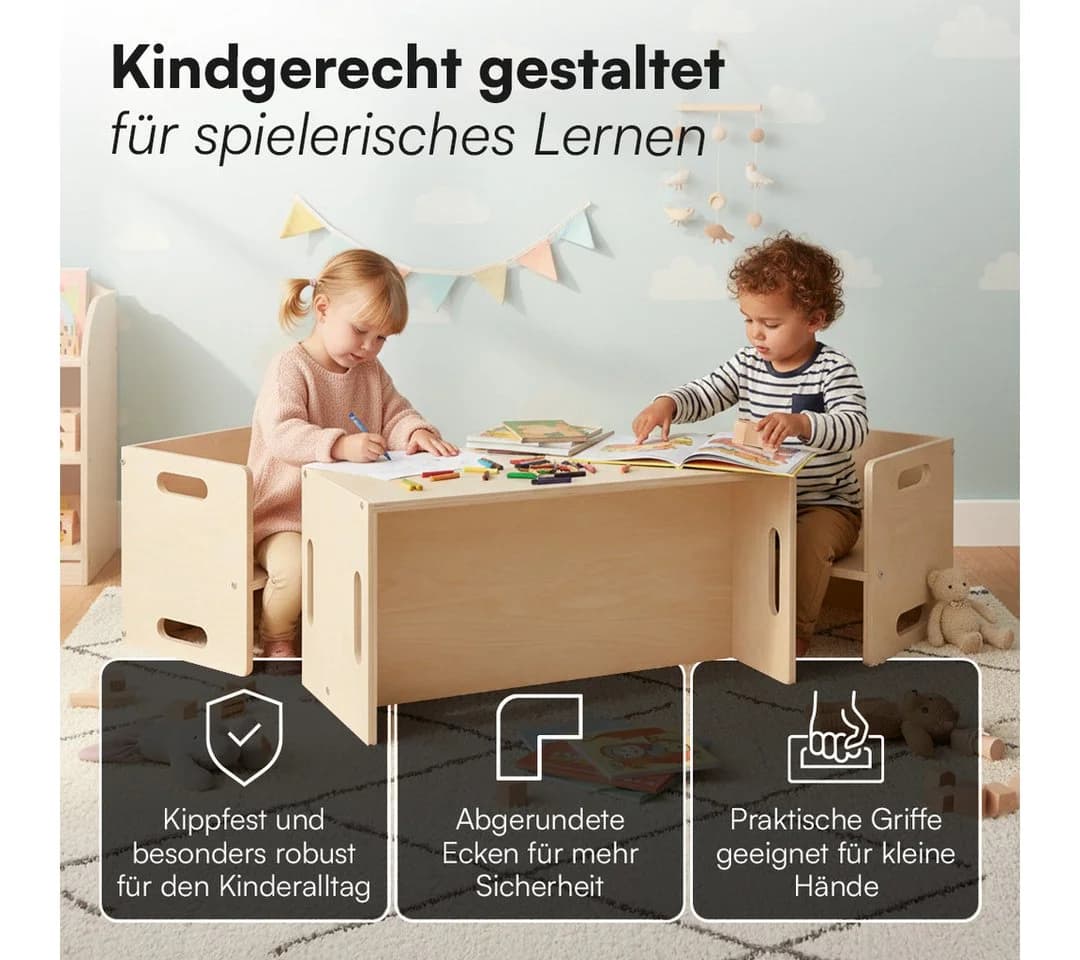 Bellabino Kindersitzgruppe Aki 3in1 mit 3 Sitzhöhen Natur - Bild 3