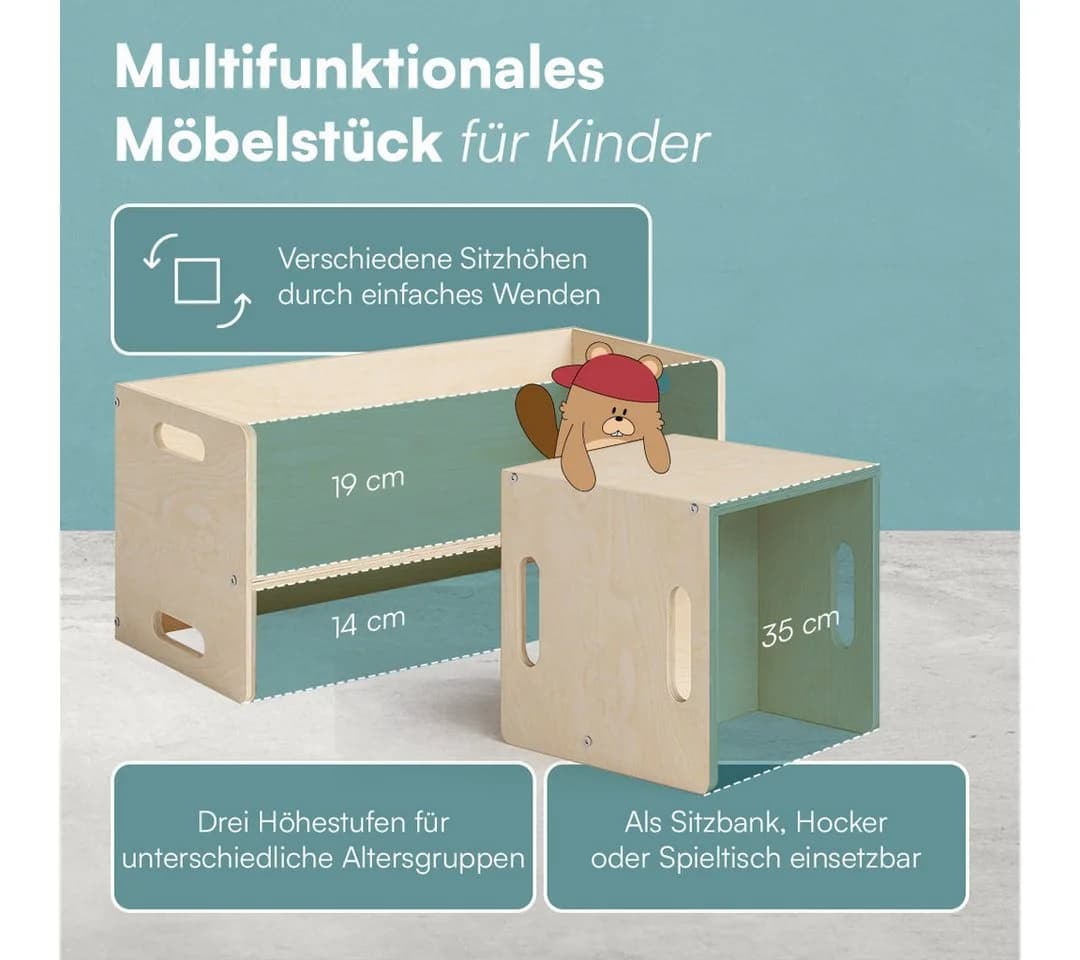 Bellabino Kindersitzgruppe Aki 3in1 mit 3 Sitzhöhen Natur - Bild 5