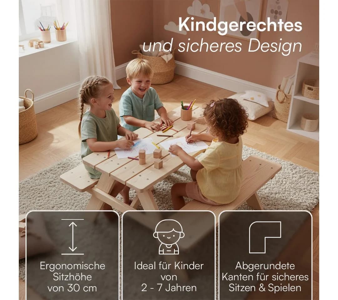 Bellabino Kindersitzgruppe Inny Outdoor-Bank aus Kiefer Massivholz - Bild 4