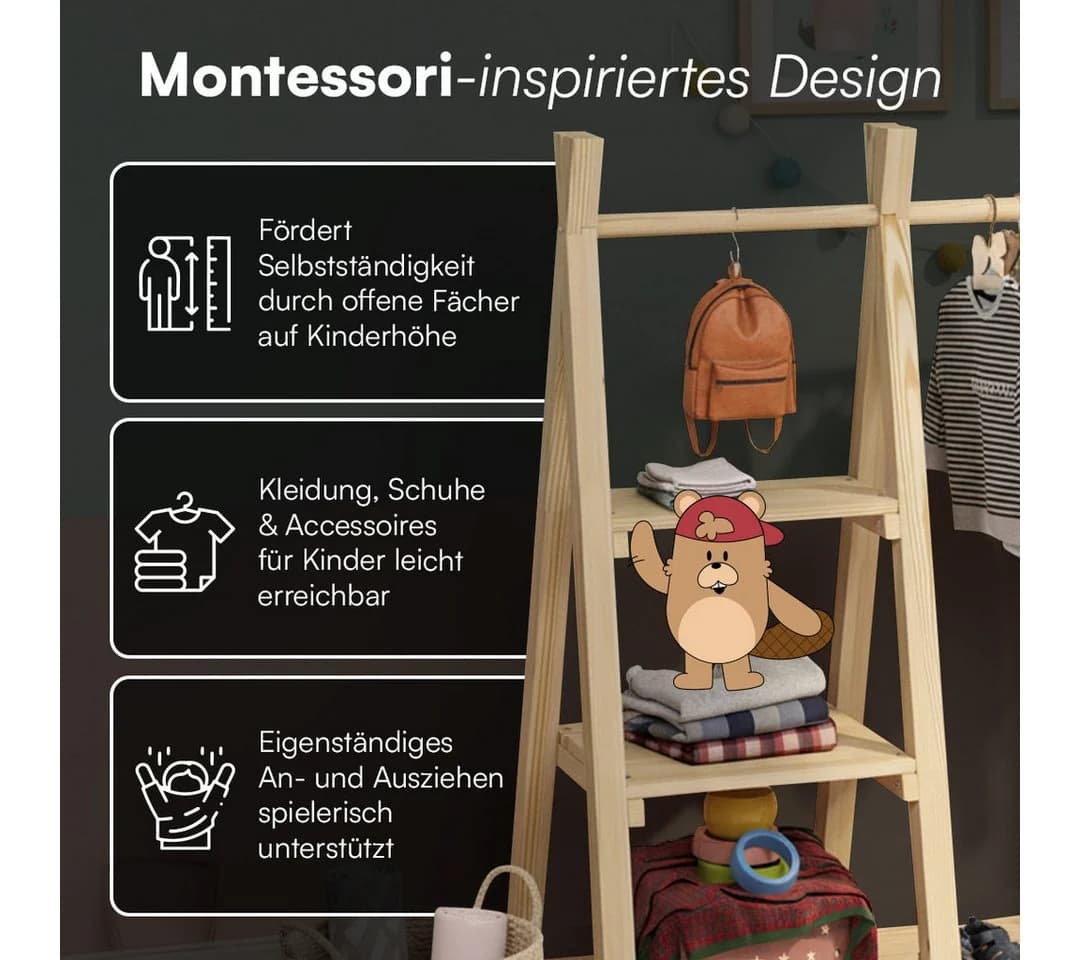 Bellabino Kleiderständer Ryck Tipi-Design Massivholz Kinder - Bild 4