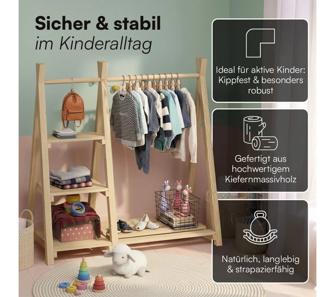 Bellabino Kleiderständer Ryck Tipi-Design Massivholz Kinder - Bild 5