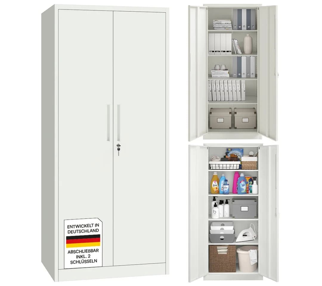 STEELSØN Aktenschrank Regulus Weiß Stahl abschließbar mit 4 Regalen - Bild 2