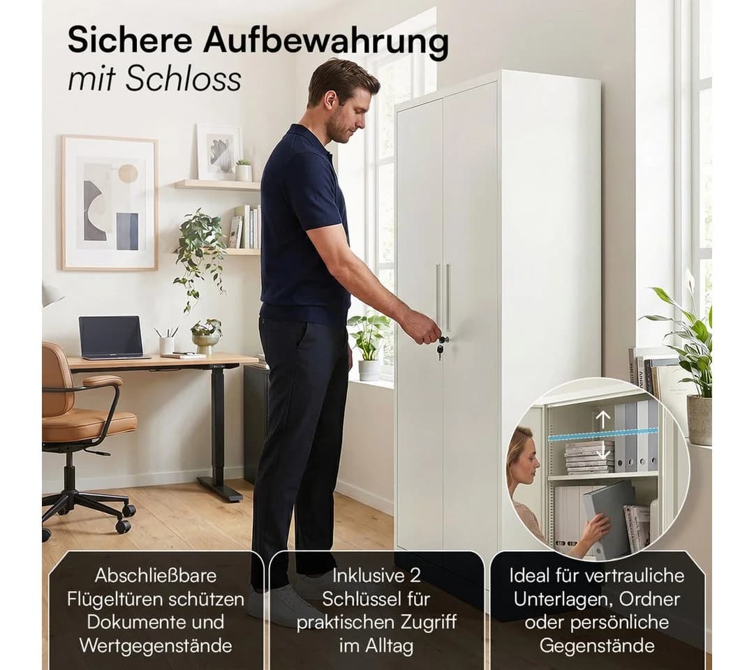 STEELSØN Aktenschrank Regulus Weiß Stahl abschließbar mit 4 Regalen - Bild 5