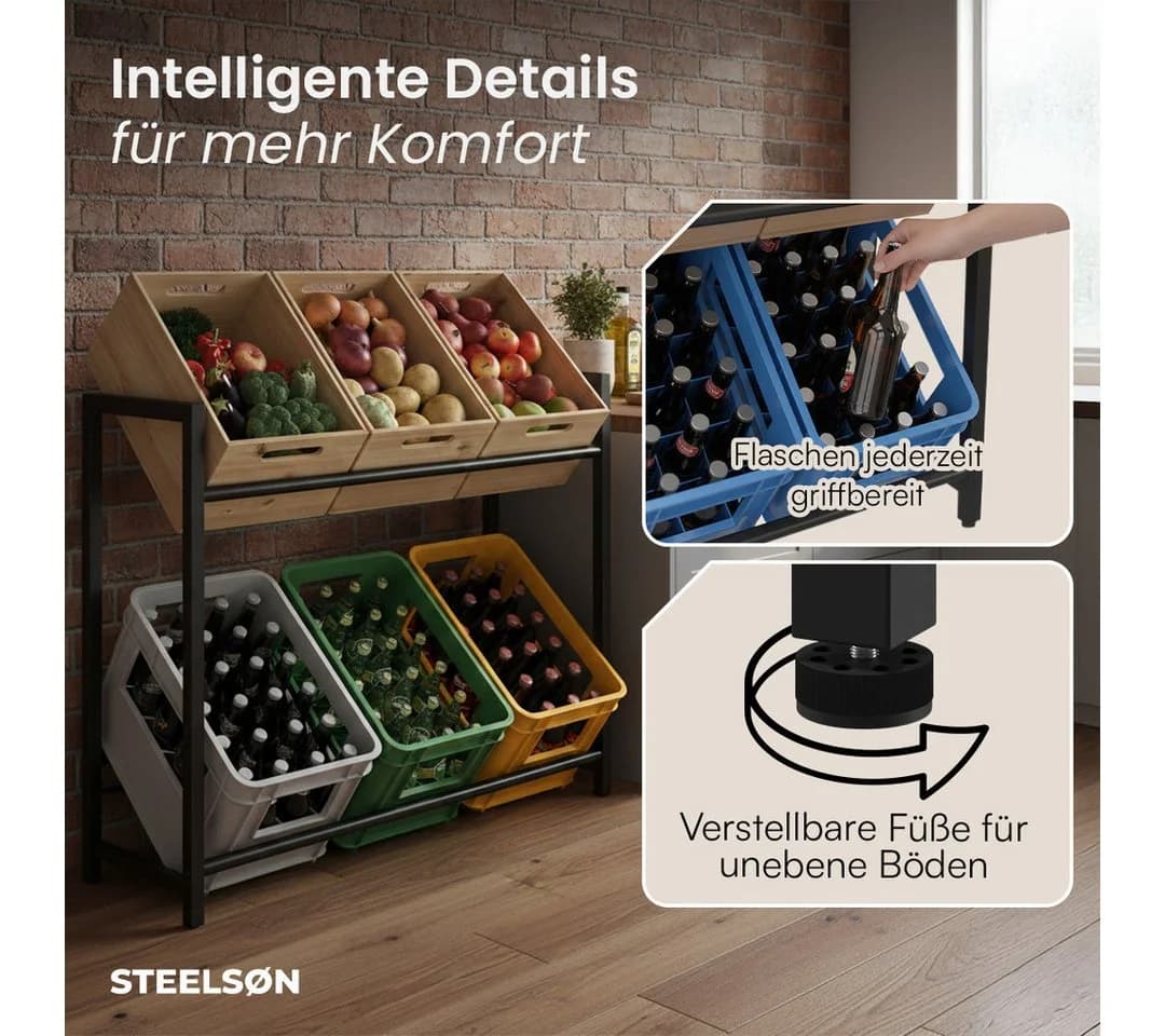 STEELSØN Flaschenregal Macondo Metall Getränkekistenregal Schwarz für 6 Kisten - Bild 3