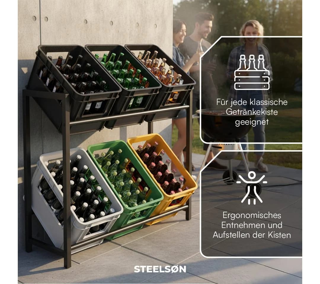 STEELSØN Flaschenregal Macondo Metall Getränkekistenregal Schwarz für 6 Kisten - Bild 5
