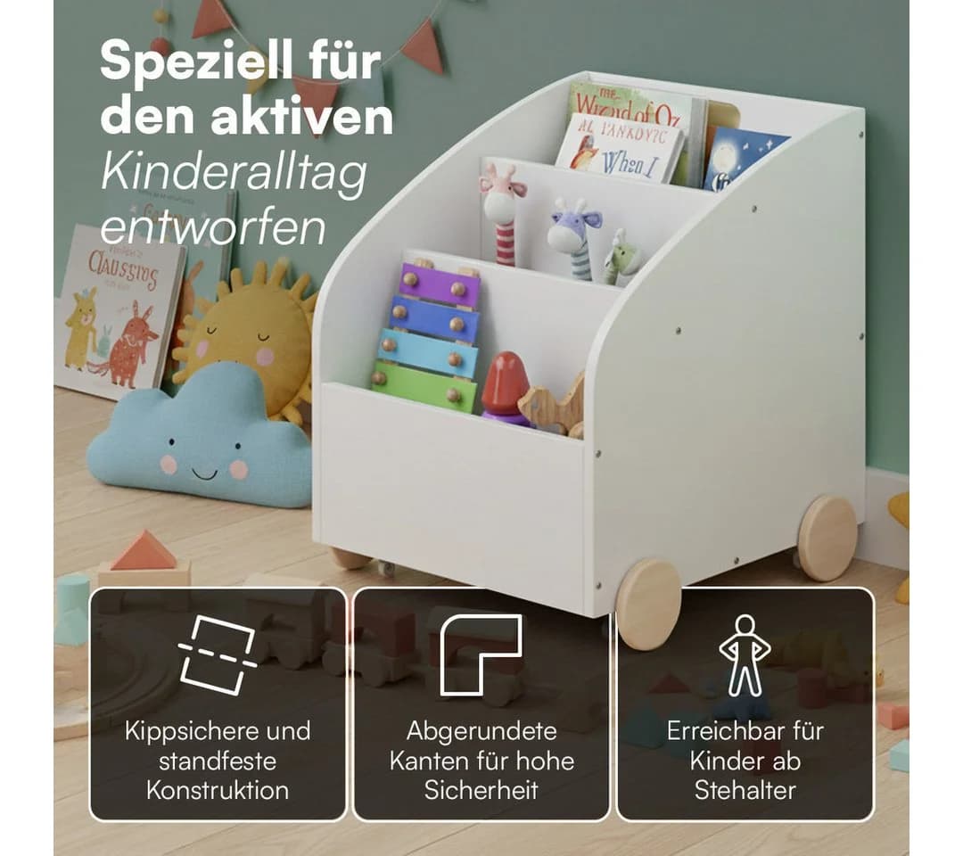 Bellabino Kinderregal Towy mit Rollen und Geheimfach Weiß - Bild 4