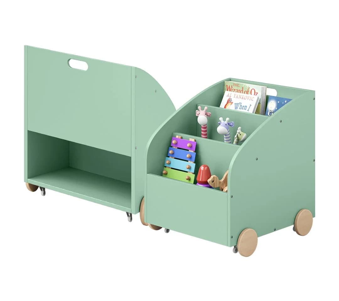 Bellabino Kinderregal Towy mit Rollen und Geheimfach - Mintgrün/Naturholz - Bild 2
