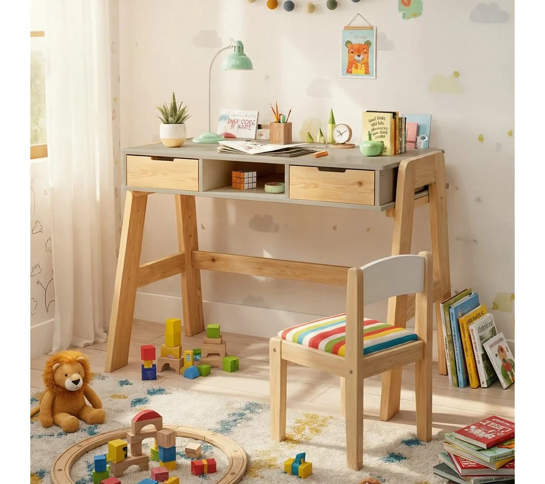 Bellabino Kinderschreibtisch Campo höhenverstellbar beige/natur