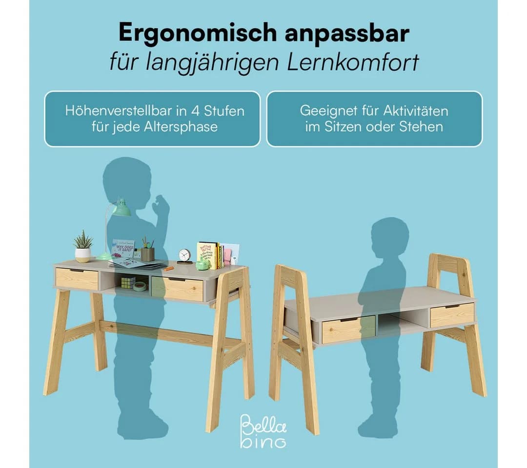 Bellabino Kinderschreibtisch Campo höhenverstellbar beige/natur - Bild 4