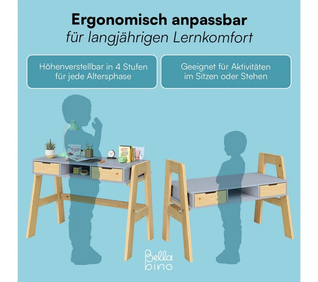 Bellabino Kinderschreibtisch Campo höhenverstellbar blau/Weiß - Bild 4