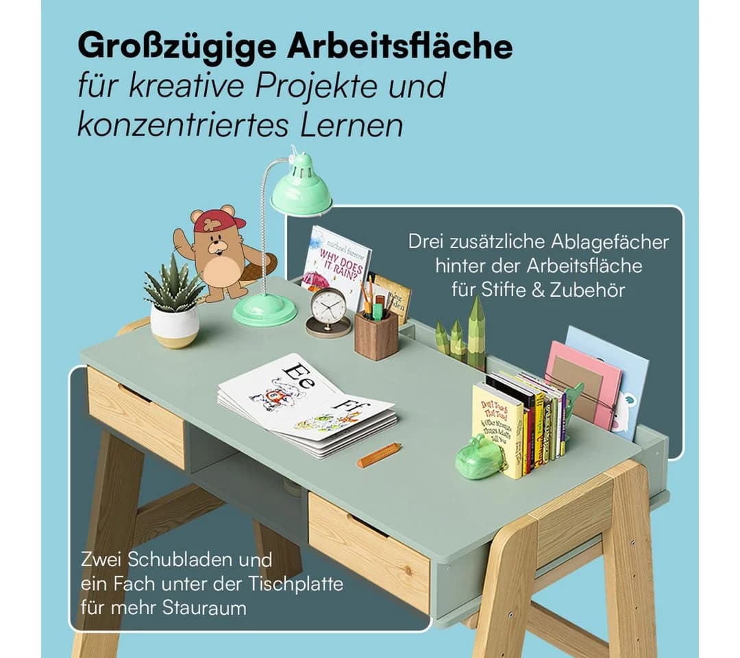 Bellabino Kinderschreibtisch Campo höhenverstellbar mintgrün/natur - Bild 3