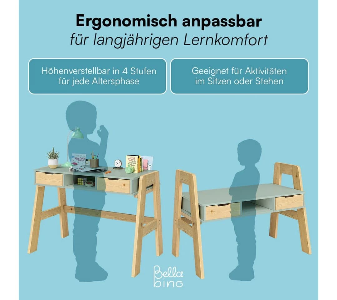 Bellabino Kinderschreibtisch Campo höhenverstellbar mintgrün/natur - Bild 4