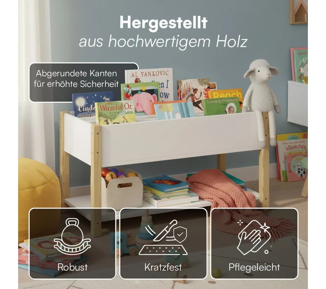 Bellabino Kinderregal Teme Weiß/Natur mit 4 Fächern und Ablage - Bild 4